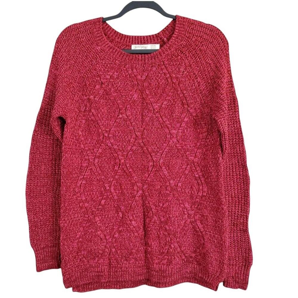 Faded Glory Womens Pullover Crew Neck Sweater Size M 8-10 Fuschia Cable Knit
